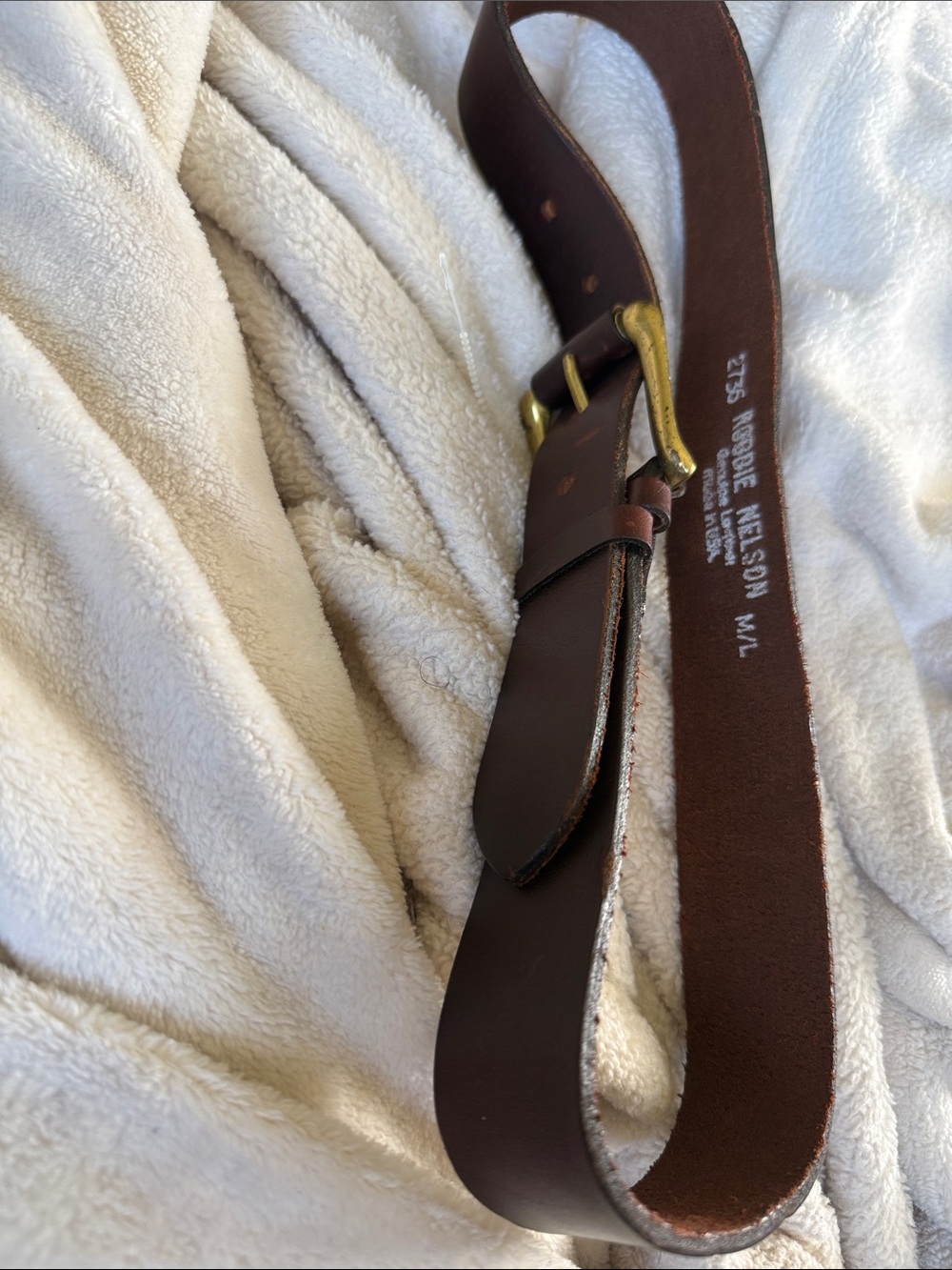 Vintage Robbie Nelson Brown Leather Belt with Brass Hook Buckle Size M/L